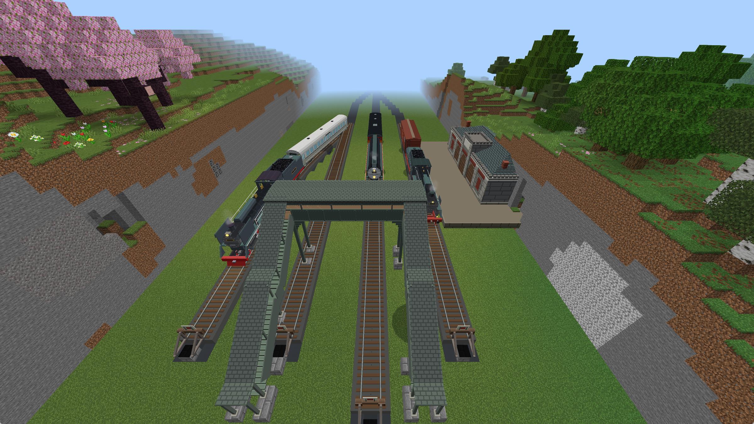 Overview: the station yard from above, in game