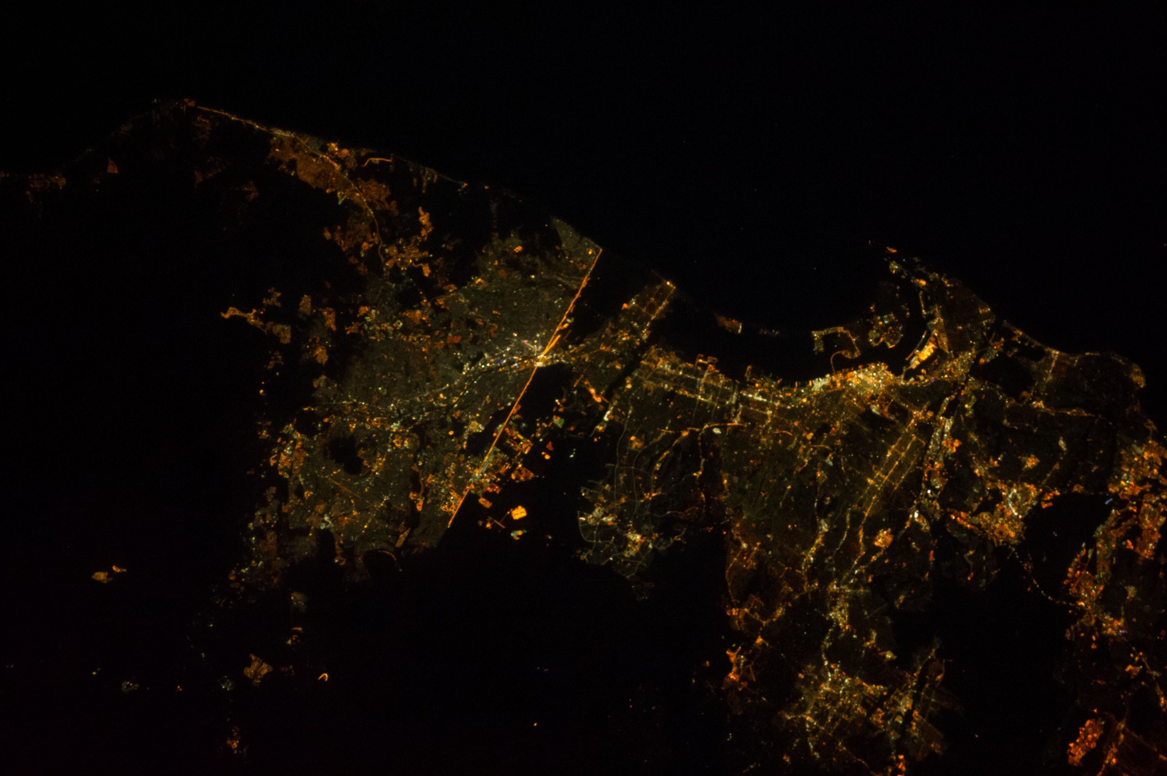 City lights of California at night, seen from the International Space Station.