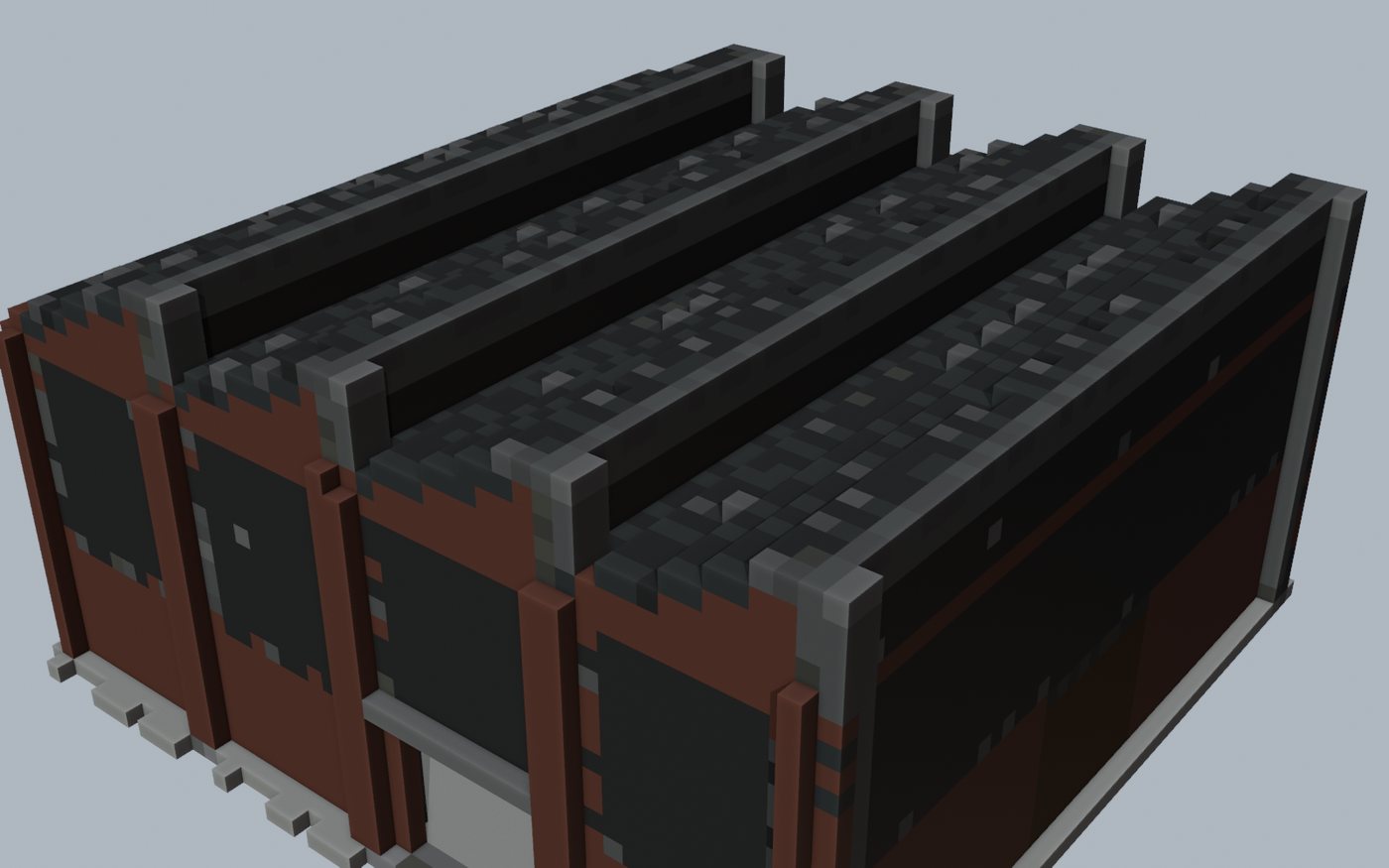 The same sawtooth hall converted into Minecraft blocks.